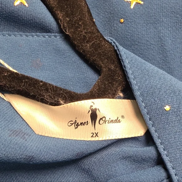 Teal Ruffle Sleeve Women's Top With Gold Stars Size 2X - Picture 4 of 10